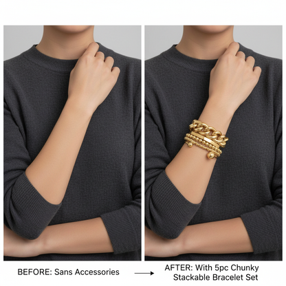 5pc Chunky Stackable Bracelet Set